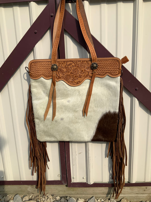 American Darling Brown White Hide and Fringe Purse – Western Edge, Ltd.