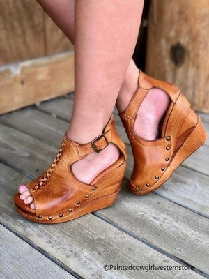 womens leather wedge shoes