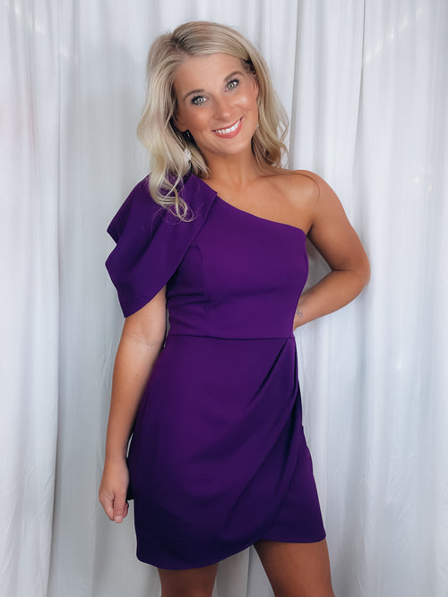 Dress features a stunning ultra violet color, mini length, fitted fit ...