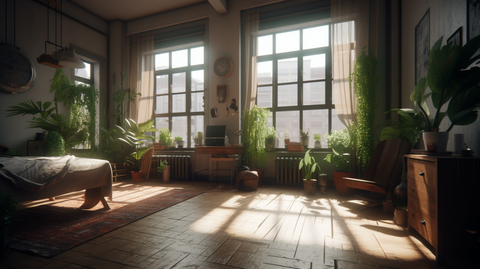 Split-image illustration contrasting a cluttered, neglected room on the left with a bright, revitalized space filled with plants and harmonious decor on the right, symbolizing the healing of a home.