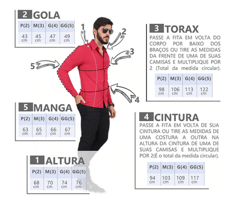 Tabela de Medidas Camisa Social Elástica Anti-Estiramento Disponível em: www.magazitiza.com