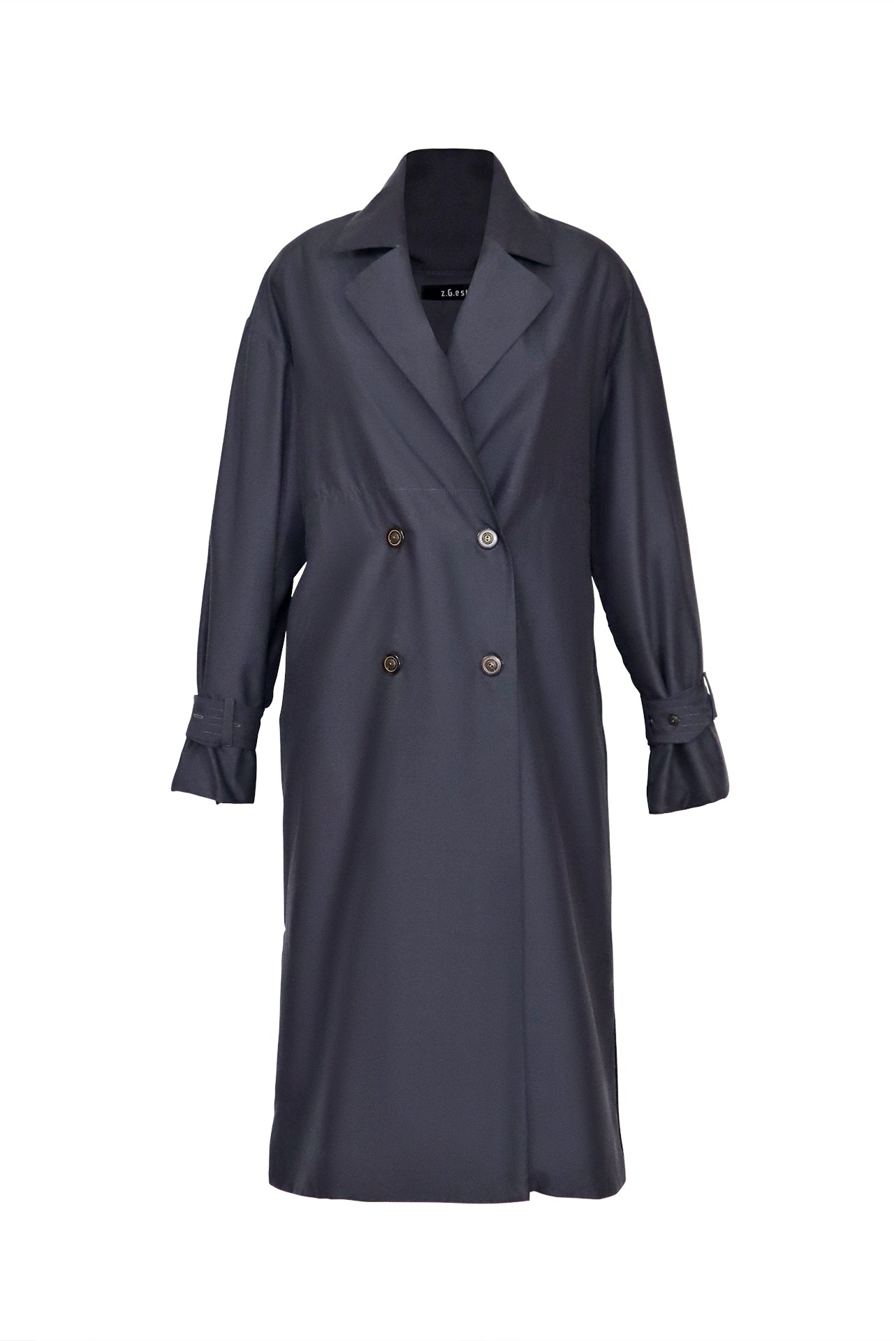 Ruffle Back Trench Coat - Navy