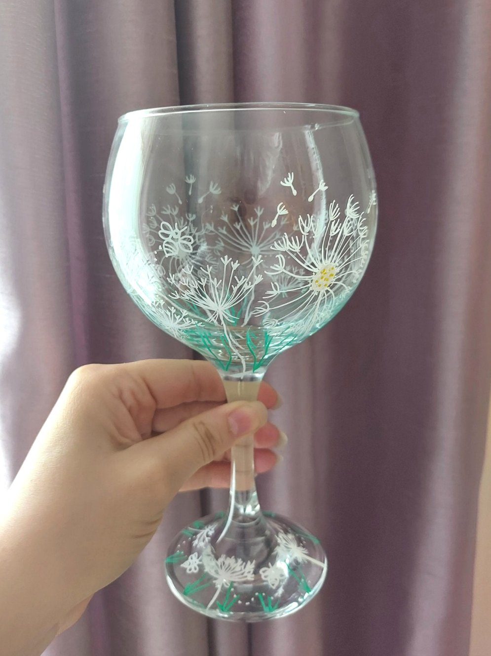 Dandelion & Bees Handpainted Gin Glass
