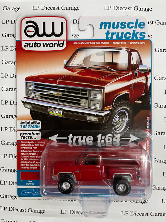 AUTO WORLD 1987 Chevy Silverado R10 Fleetside Tan/Red Truck 1:64