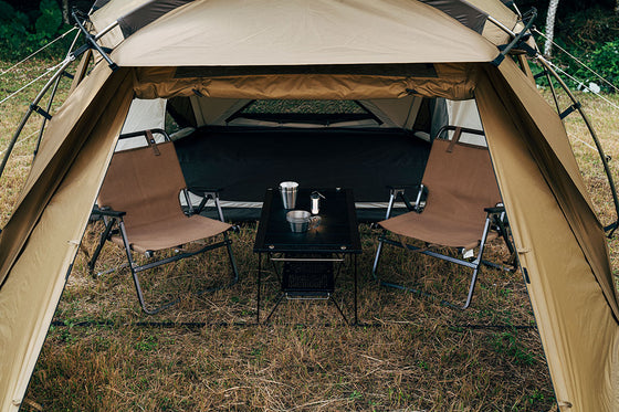 A two-room tent for 2 people