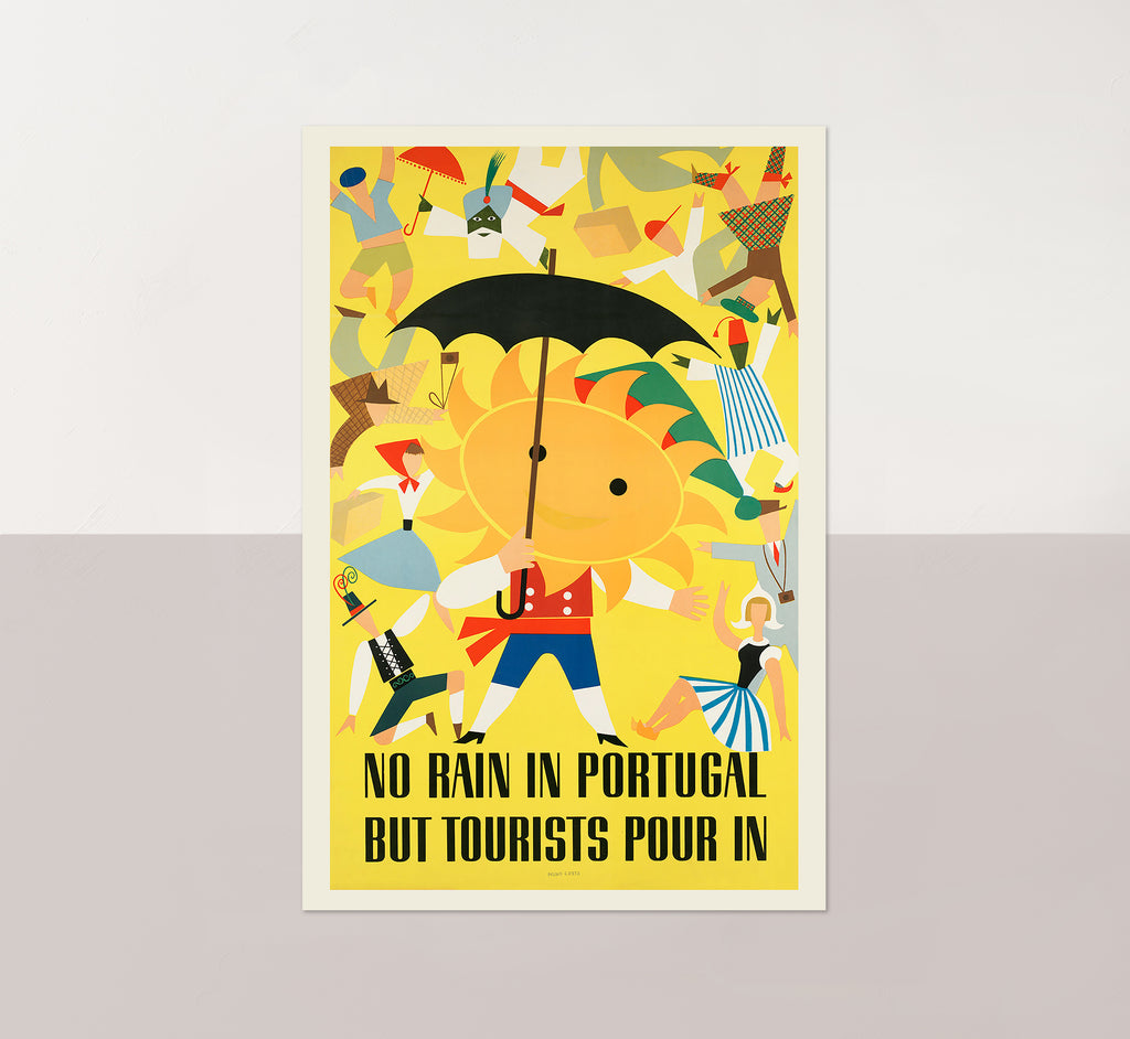 No rain in Portugal vintage travel poster by Nuno Costa, 1954.