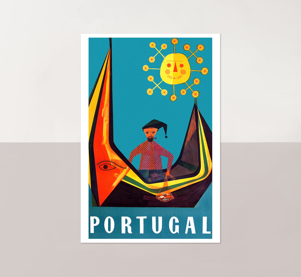Fisherman in boat, Portugal vintage travel poster by unknown author, 1910-1959.
