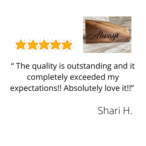 Review. The quality is outstanding and it completely exceeded my expectations! Absolutely love it! Shari H.