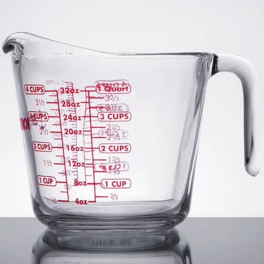 Kolder 26100RD Mix N Measure Glass, Multi-Purpose Liquid and Dry Measuring Cup, 6 Units of Measurement, Heavy Glass, Red
