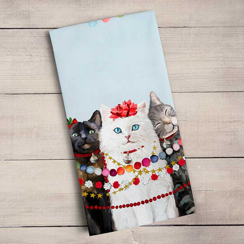 Greenbox Art Festive Cat Trio Tea Towel