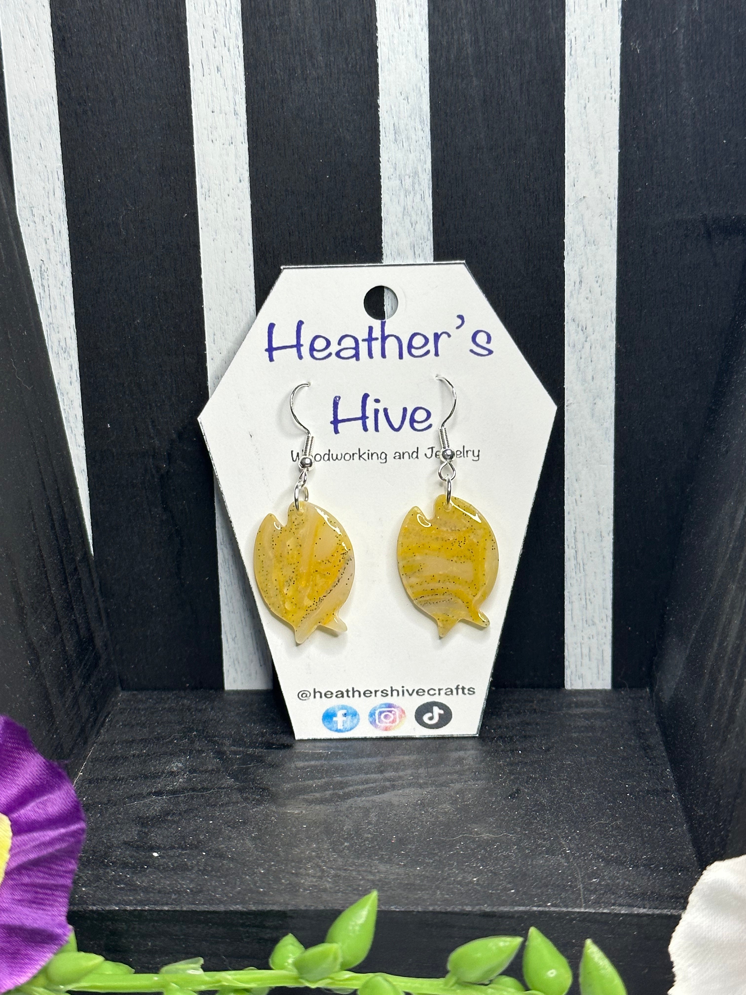 Fish yellow dangle earrings- s