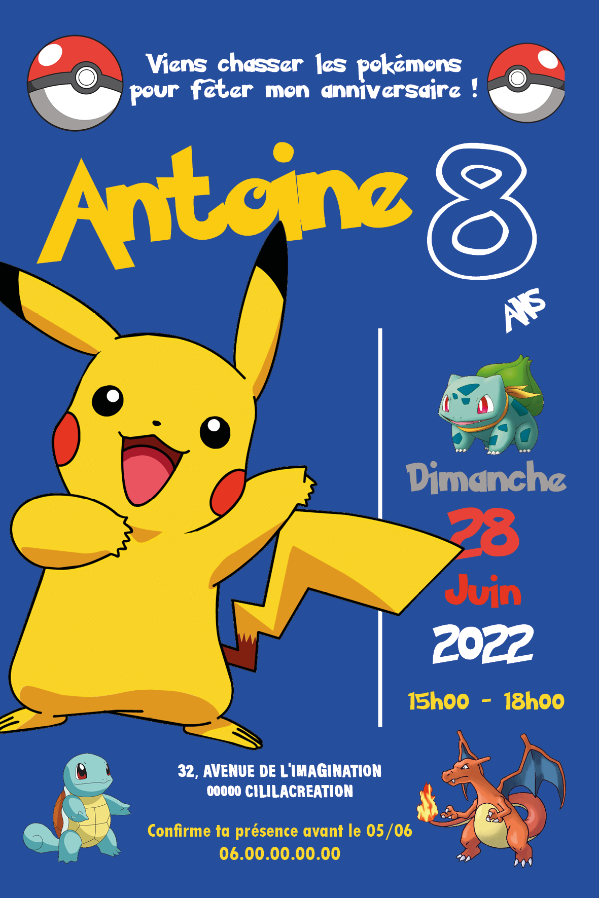 Invitation Anniversaire Personnalisable Pokemon Cililacreation