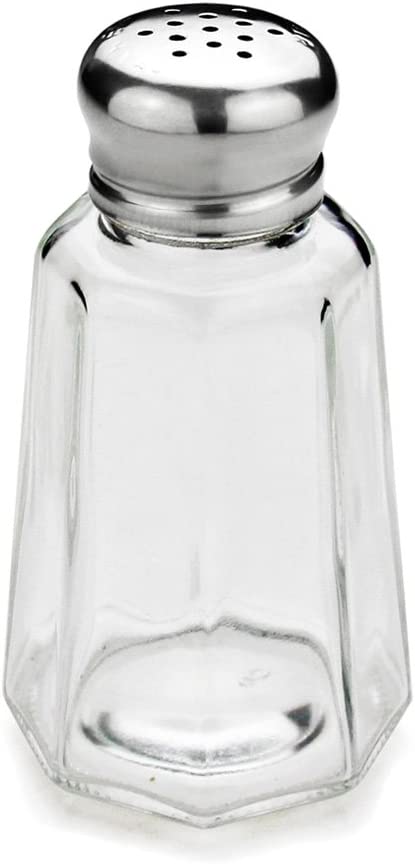 (Set of 2) Salt and Pepper Shakers, 3 oz., Paneled Glass Salt and Pepper  Shaker with Stainless Steel Mushroom Top