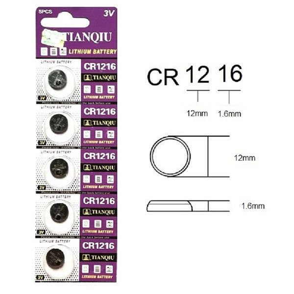 Tianqiu CR1220 Battery, Lithium, Tear Strip (5 Batteries)