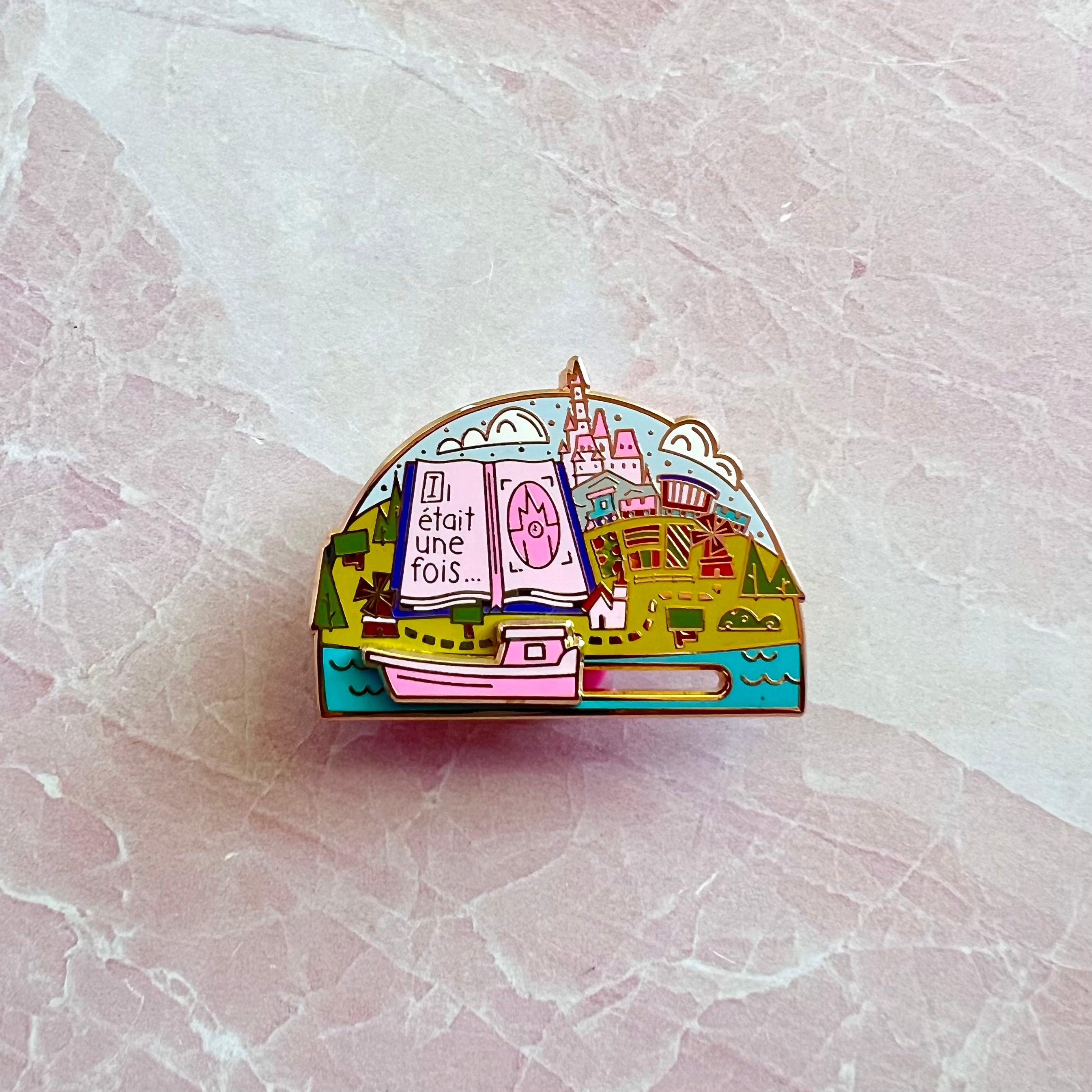 Storybookland boat ride Paris Interactive Sliding Enamel Pin