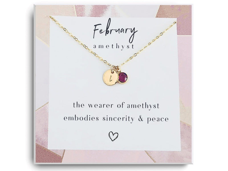 Inspirational Amethyst Birthstone Necklace - February Swarovski Silver Necklace- Healing Gift - Birthday Present - Gift for Friend