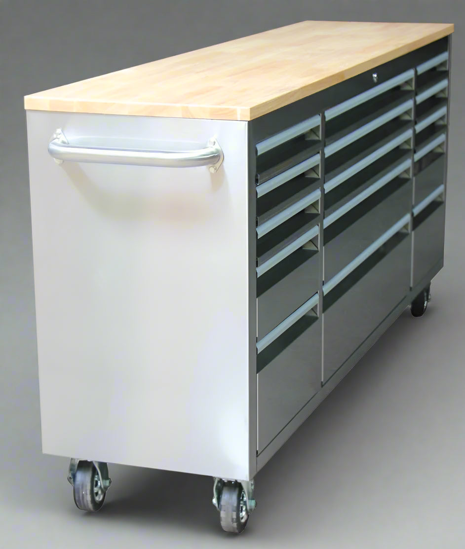 Heavy-Duty Steel 6-Foot 15-Drawer Rolling Tool Workbench with Power Outlets and USB Ports for Storage