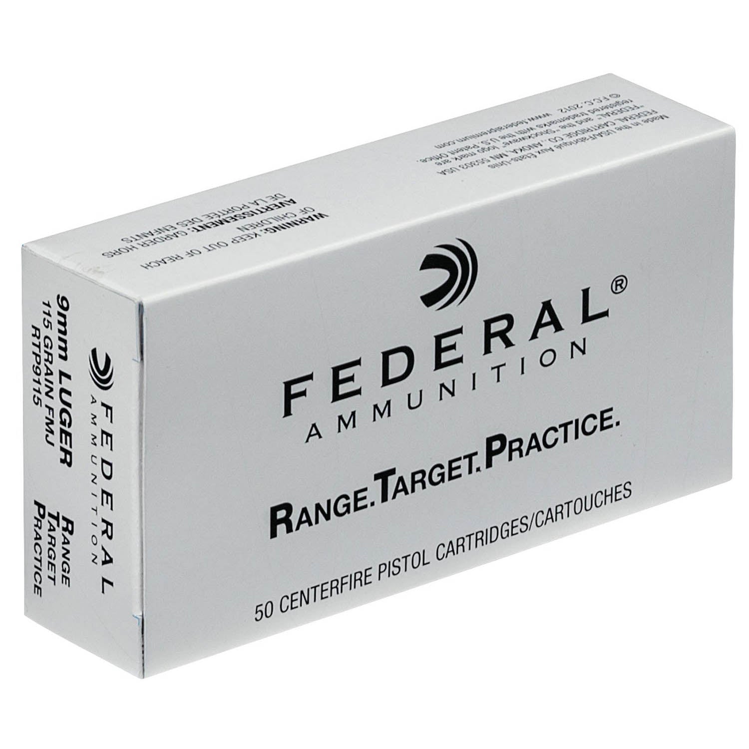 Federal 9mm Luger 115gr Range Target Practice FMJ Ammunition - 50 Round Box