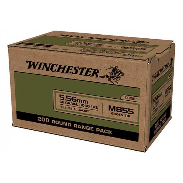 Winchester 5.56x45mm M855 62gr Full Metal Jacket Green Tip - 200 Round Box