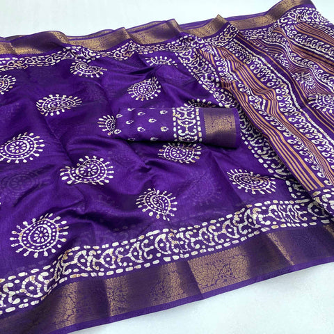 Dark Violet Solid Georgette Saree