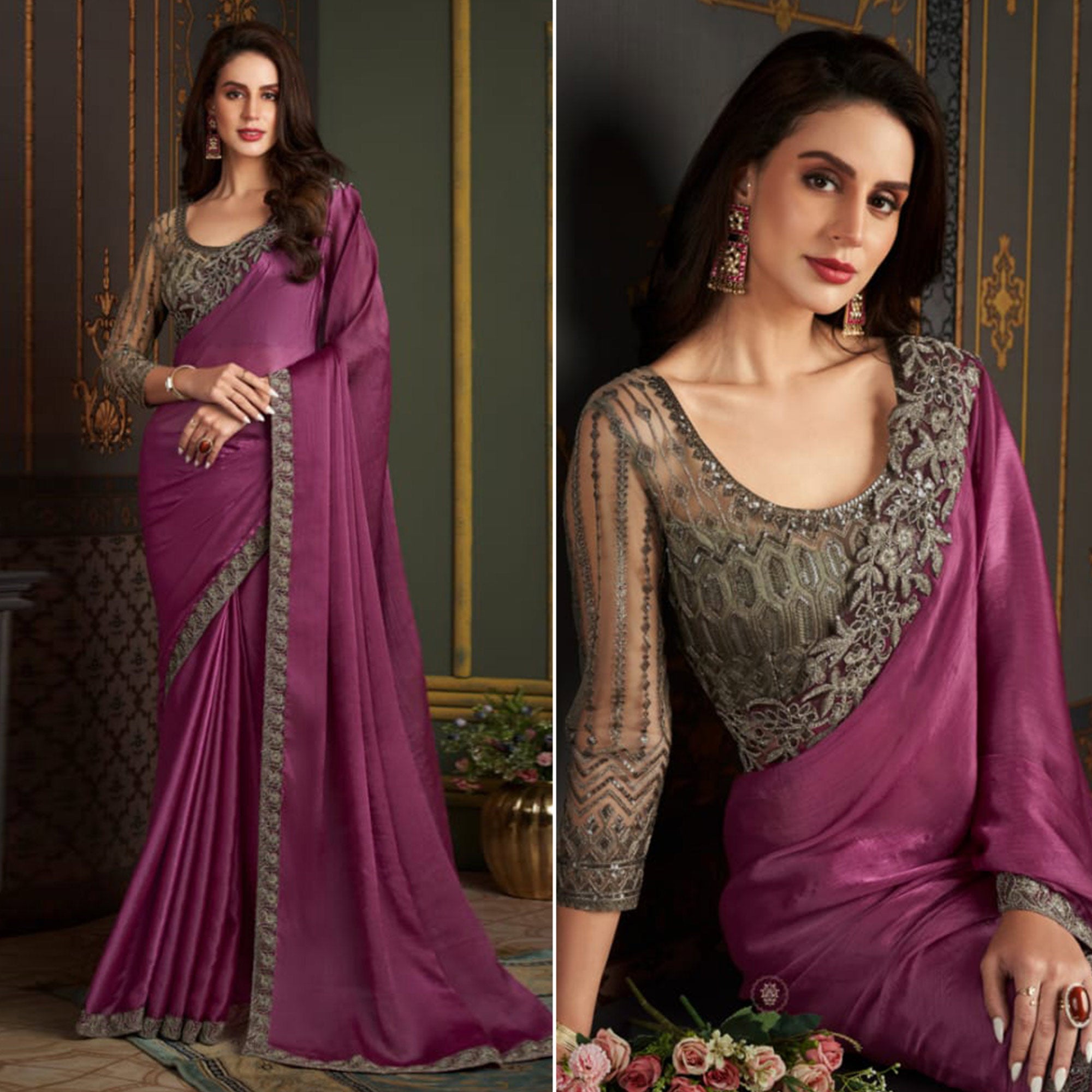 Purple Embroidered Pallu Lycra Saree 4951SR13