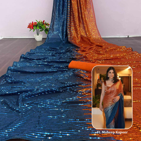 Buy Blue Embroidery Half & Half Satin Net Sarees Online in India