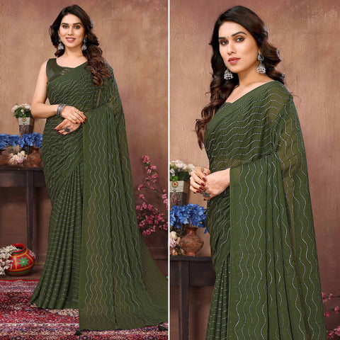 Green Linen Winter Special Saree With Blouse Piece dvz0001443 - dvanza