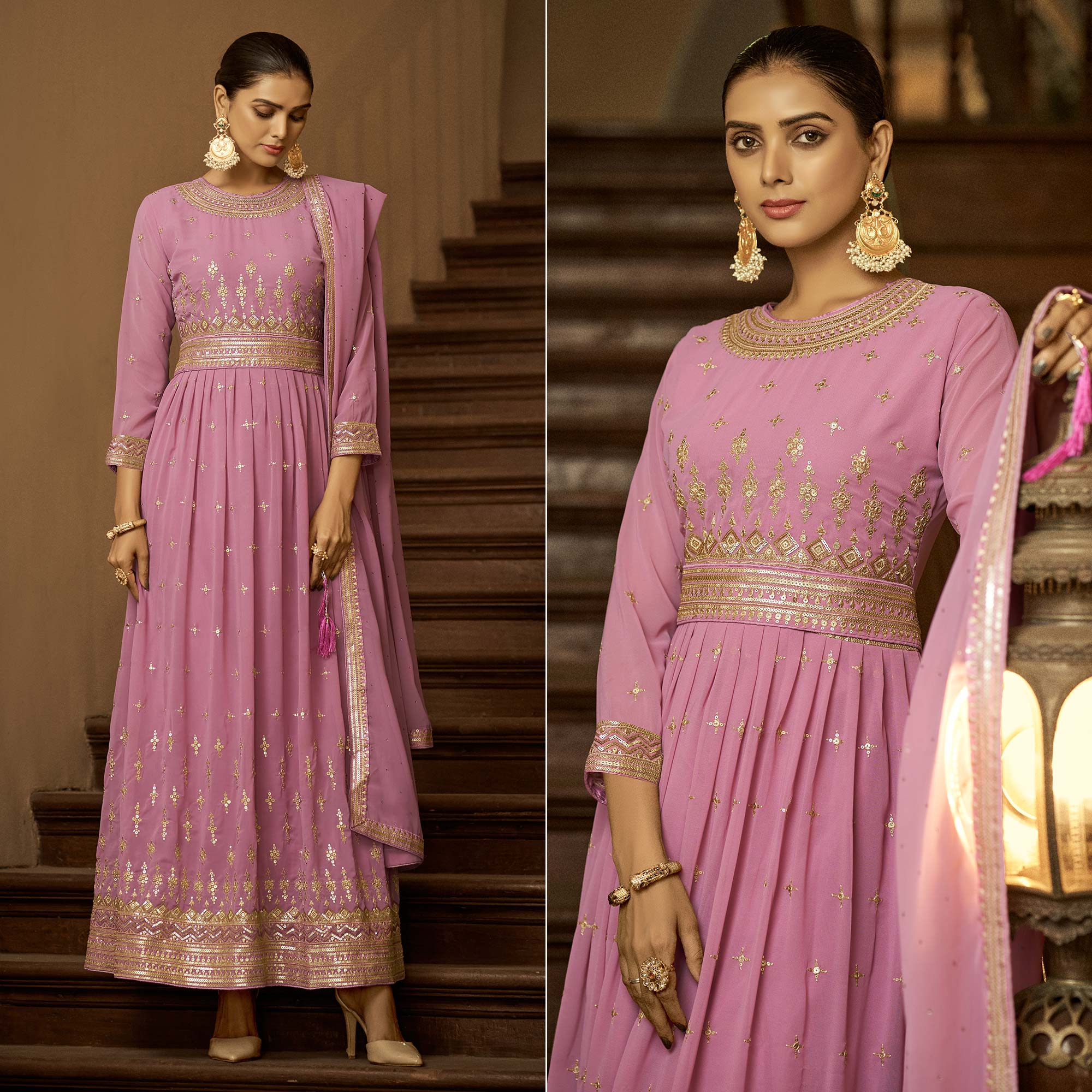 Pink Sequined Readymade Georgette Anarkali Suit 3924SL11