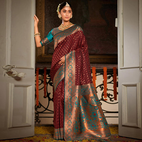 Teal Green Festive Wear Designer Woven Silk Saree