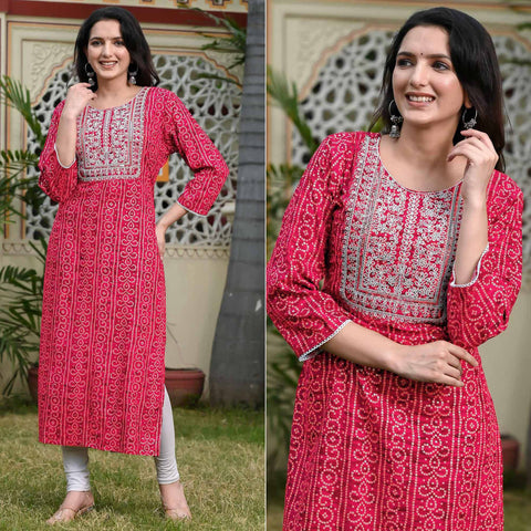 Shop Pink Elegantly Ethnic Pure Cotton Naira Cut Bandhani Kurti – Glamatyou  Fashion