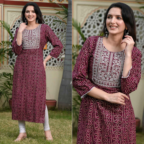 Floral Printed Rayon Cotton Kurti Knee Length With Center Pleat Stylis –  Anushil
