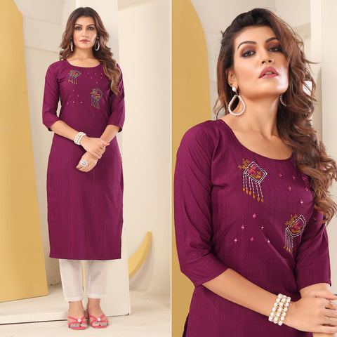 RE - Smashing Navy Blue Colored Rayon Stitch Kurti - Indian