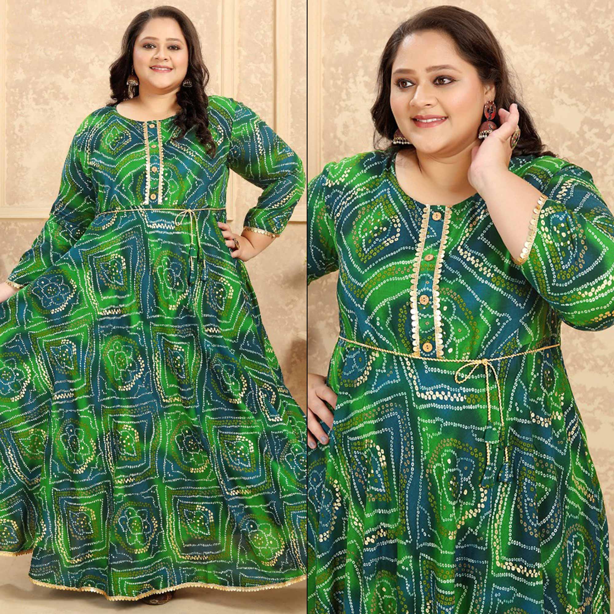 Pari Vol 3 14 Kg Rayon Print Fancy Long Kurtis Green Color DN 103