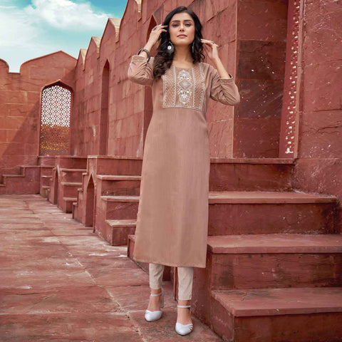 Brown Color Georgette And Crepe Kurti With Bottom