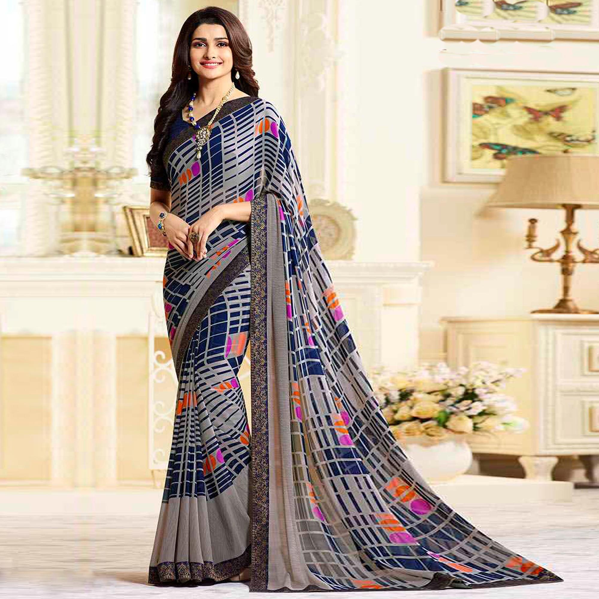 Pink - Black Georgette Saree by Rudkraksh collection, shop now on www. peachmode.com | Party wear sarees, Fancy sarees, Laxmipati sarees