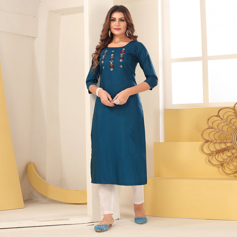 Buy NOZ2TOZ Women's Printed & Embroidered Straight Cotton Sky Blue Stitched  Kurta (1Pc) Online at Best Price | Distacart