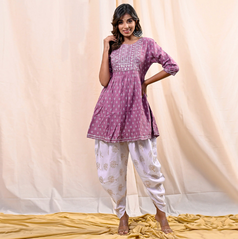 Admiral blue front short back long kurti with a fancy dhoti pant only on  Kalki