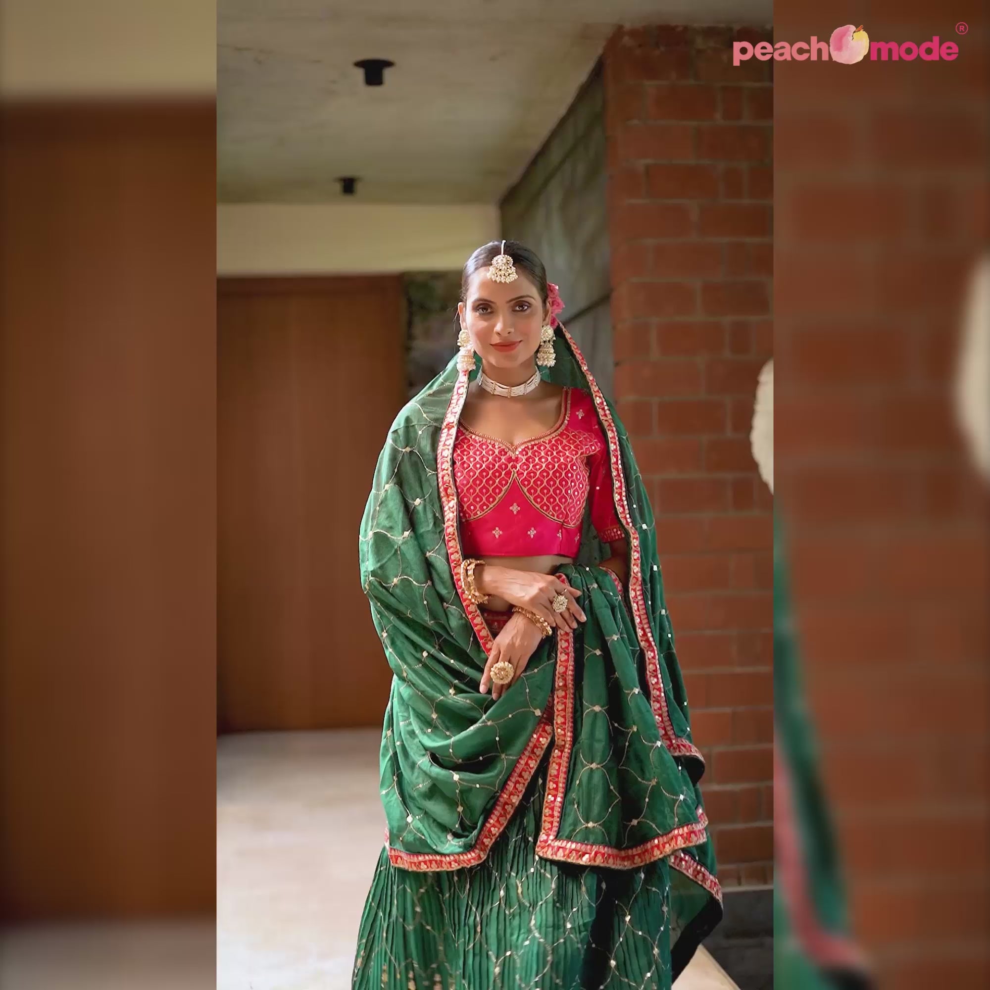 Pista Green Heavy Embroidered Netted Lehenga Choli