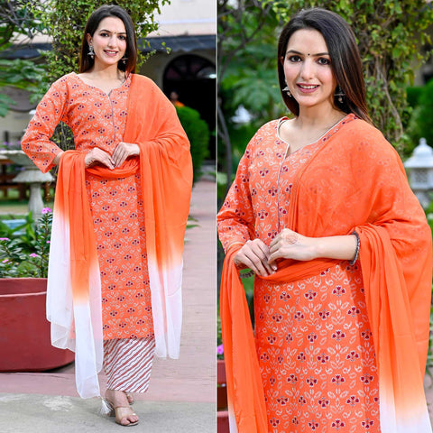Buy Peach Embroidered Kurta With Purple Parallel Pants And Dupatta Online -  Shop for W