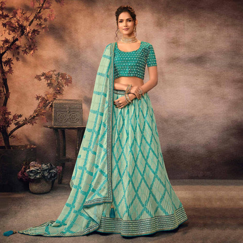 Olive Green Wedding Wear Woven-Embellished Banarasi Silk Lehenga Choli