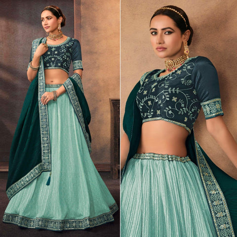 Dazzling Off-White Colored Designer Partywear Embroidered Silk Lehenga