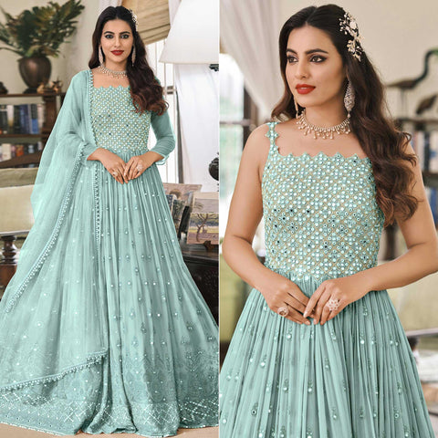 Buy TILISM Women Sky Blue Net Fit and Flare Gown Dress - L Online at Best  Prices in India - JioMart.