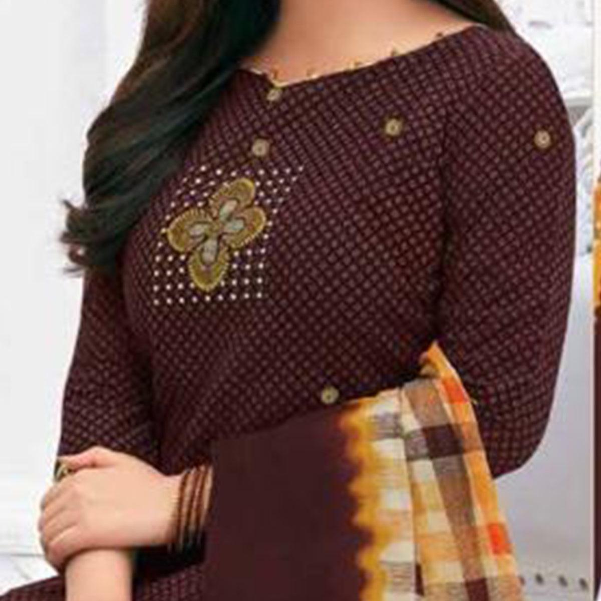 Brown Casual Wear Printed Leon Patiala Dress Material