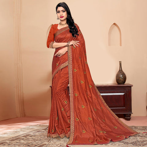 767434: Beige and Brown color family Silk Sarees with matching unstitched  blouse.