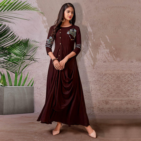 Buy WARTHY ENT Women Brown Rayon Floral Gown Dress ( S ) Online at Best  Prices in India - JioMart.