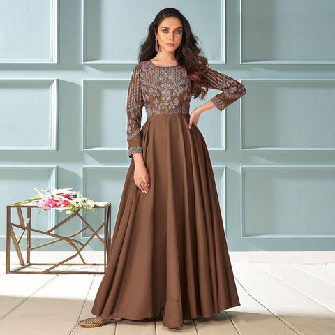 Buy Rainbow Creations Georgette Maxi Long Gown (Small, Brown) at Amazon.in