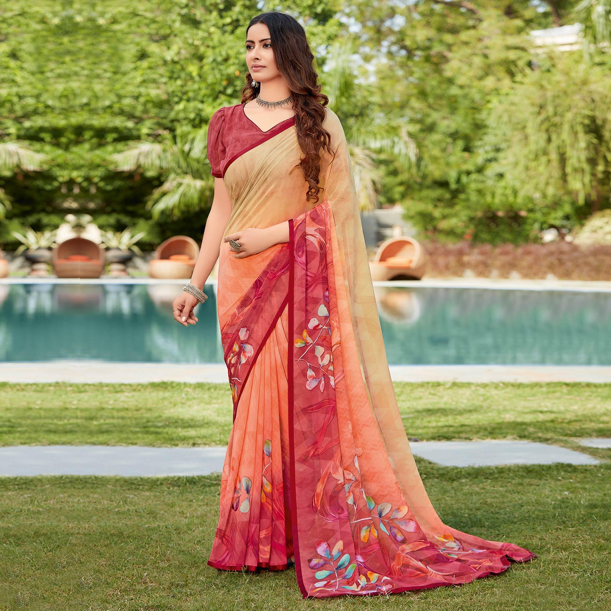 Chiku Georgette Saree with heavy Sequence work