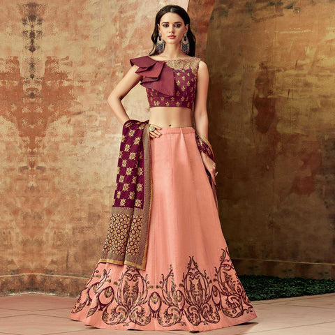 Red Partywear Printed With Sequence Embroidery Organza Lehenga Choli