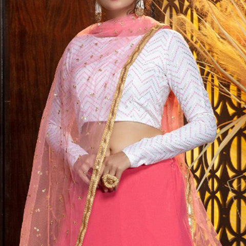 Dusty Pink Partywear Multi Sequence Embroidered Net Lehenga Choli