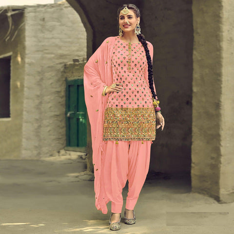 Blue Art Silk Mirror and embroidery work Punjabi suit | Best Punjabi Suits  – Gunj Fashion